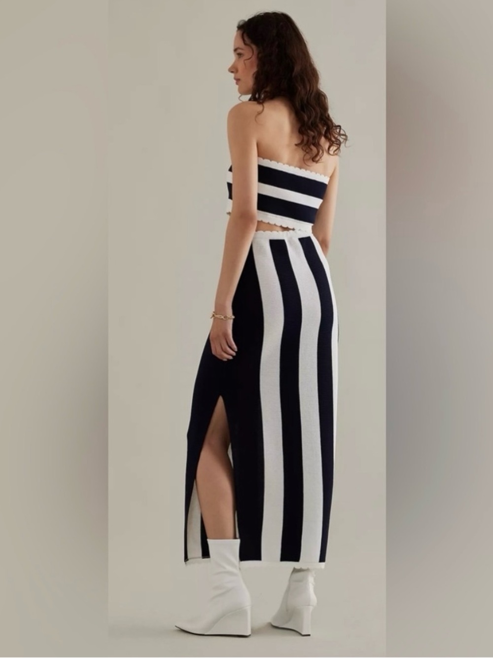 Striped Knit Two-Piece Set in Black and White
